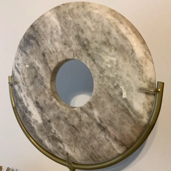Marble Disc Decorative Object - gold metal base shelf decoration MCM elegant - Picture 7 of 11